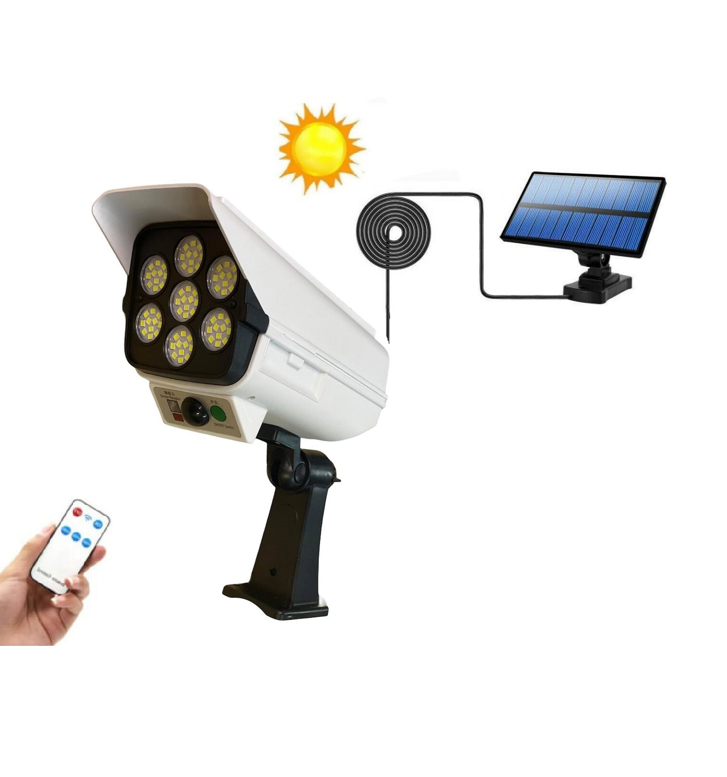 Deals-Telecamera Finta Con Luce A Pannello Solare Faretto da 77 Led con Sensore Di Movimento