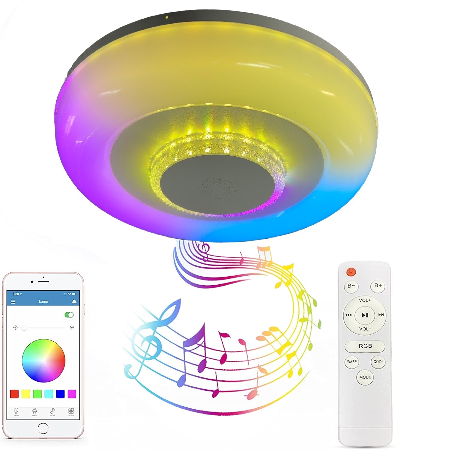 Plafoniera a led da 62 watt rgb dimmerabile con cassa bluetooth per musica  - - LAMPADARI DI DESIGN E PLAFONIERE LED A SOFFITTO