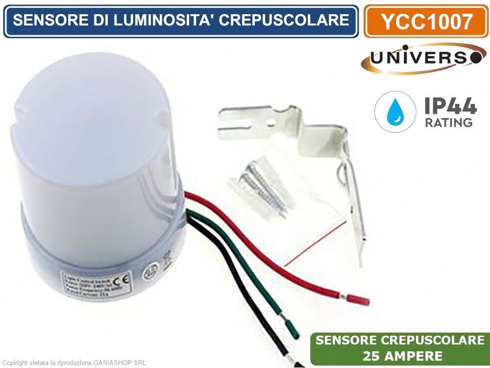 Sensore crepuscolare per lampade faretti 25A interno esterno interruttore  IP44 - - LAMPADE E DISPOSITIVI LED DI EMERGENZA