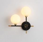 Applique da Parete Moderna 2 Sfere in Acrilico Nero e Oro Attacco 2xG9 IP20, Lampada Design Minimal Elegante per Interni