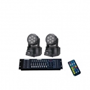 2 PROIETTORI LED RGB TESTA MOBILE ROTANTE 7 LED WASH DMX CON MIXER RGB DMX 192CH