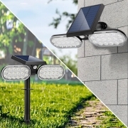 Faro Faretto 32 Led Da Giardino con picchetto e Pannello Solare Crepuscolare 60w Luce Calda 3000K