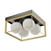 Plafoniera lampada soffitto minimalista in metallo nero bronzo con 4 sfere palle bianche attacco G9