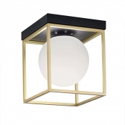 Plafoniera lampada soffitto minimalista in metallo nero bronzo con 1 sfera palla bianca attacco LED G9