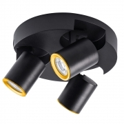 Plafoniera lampada da soffitto Rotonda Nero e Oro faretto direzionabile e attacco per lampade GU10 ad 3 diffusorI
