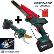 Kit Cesoia e Motosega Brushless 21V Auto Lubrificata con 2 Batterie 2Ah