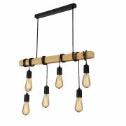 Lampadario a sospensione in legno e corde stile industriale vintage con 6 portalampada E27 regolabili, ideale per cucina, salotto e locali moderni