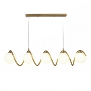 Lampadario a sospensione moderno da soffitto bronzo con 5 sfere in vetro bianco e attacco per lampadine G9