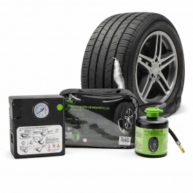 Kit riparazione pneumatici tubeless con compressore 12V e li