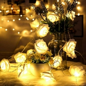 Luci Ghirlanda con 10 Rose luminose bianche a led Bianco Cal