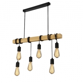 Lampadario a sospensione in legno e corde stile industriale 