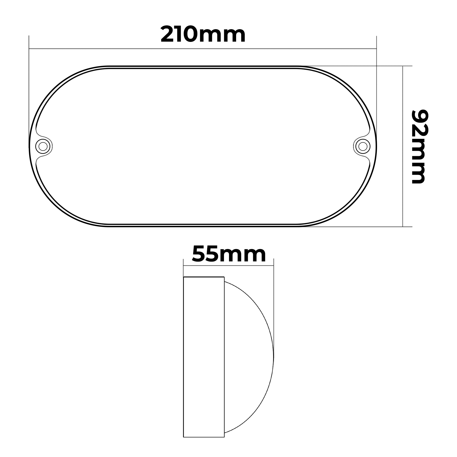 Infografica Applique LED da Parete Ovale con Dimensioni 210x92x55mm
