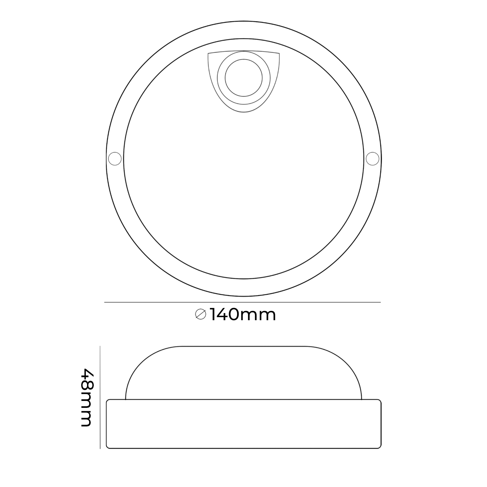 Infografica Lampada Tonda con Sensore di Movimento 9W Schema Dimensioni 140 x 48 mm