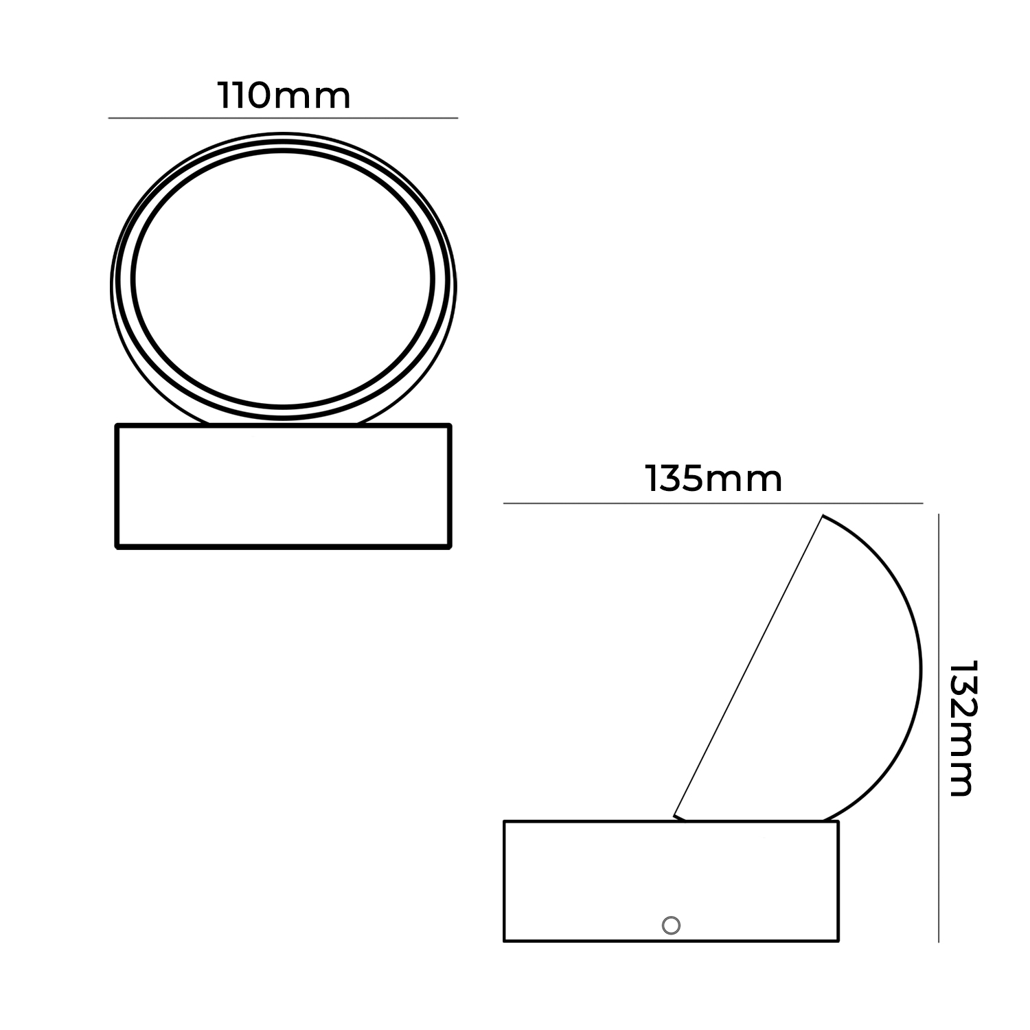 Applique LED Esterno Alluminio Bianco 12W CCT Switch 3 Temperature Colore IP54 Infografica Applique LED da Esterno 12W Schema Dimensioni 135 x 132 x 110mm