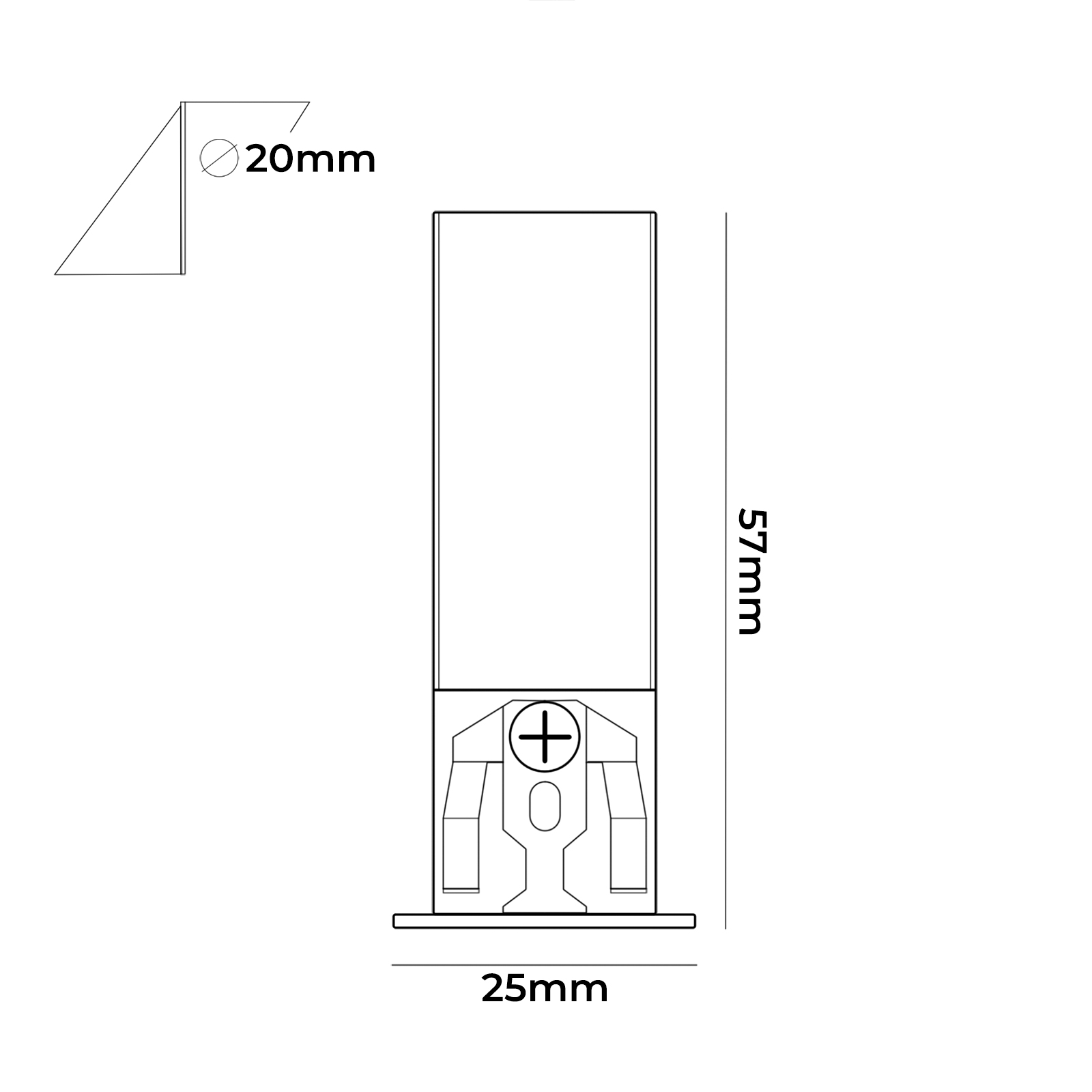Schema Dimensioni Faretto LED da Incasso 3W 57 x 25 mm con Foro d'Incasso da 20 mm