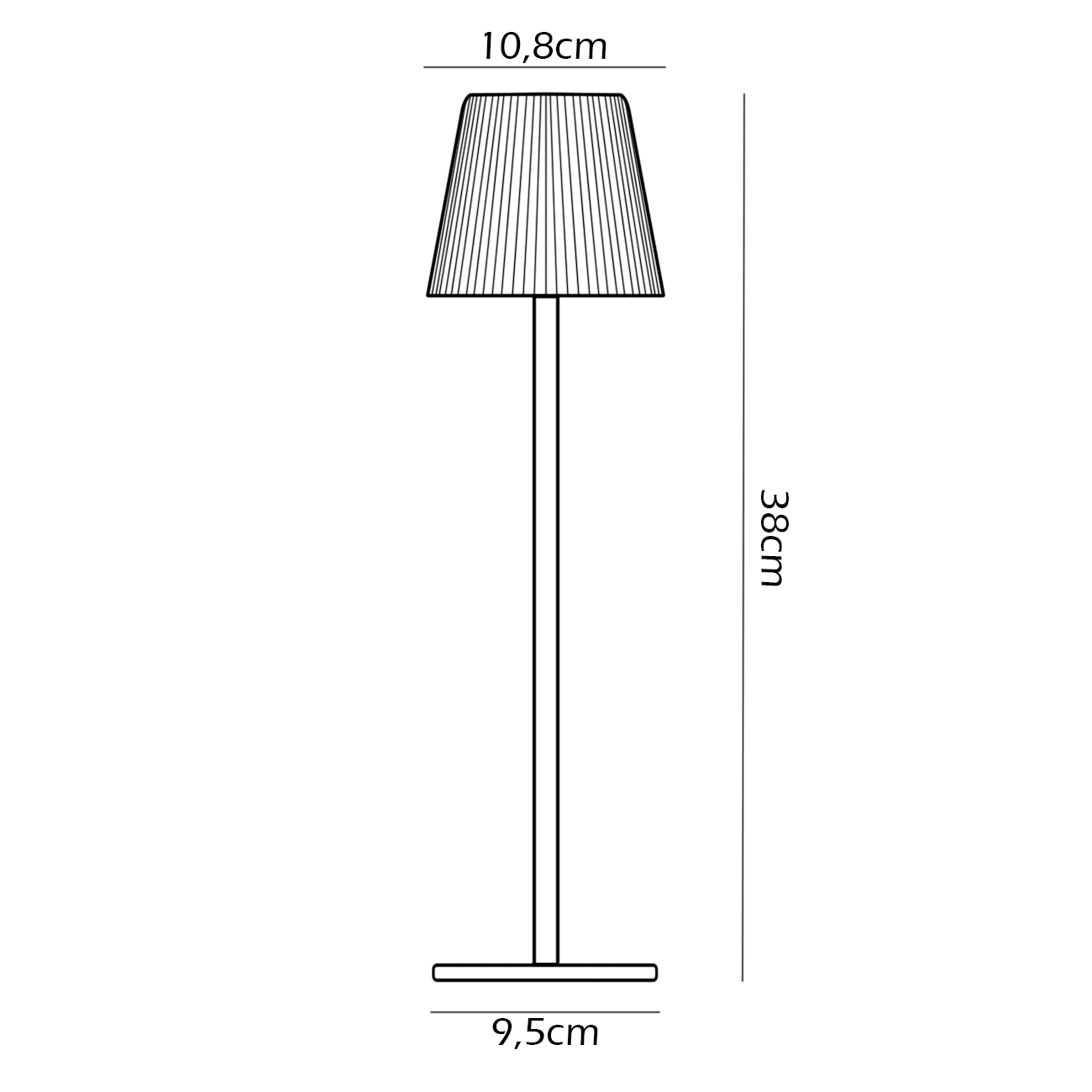 Infografica Lampada LED da Tavolo Energia Solare Dimensioni 38 x 9,5 x 10,8 cm