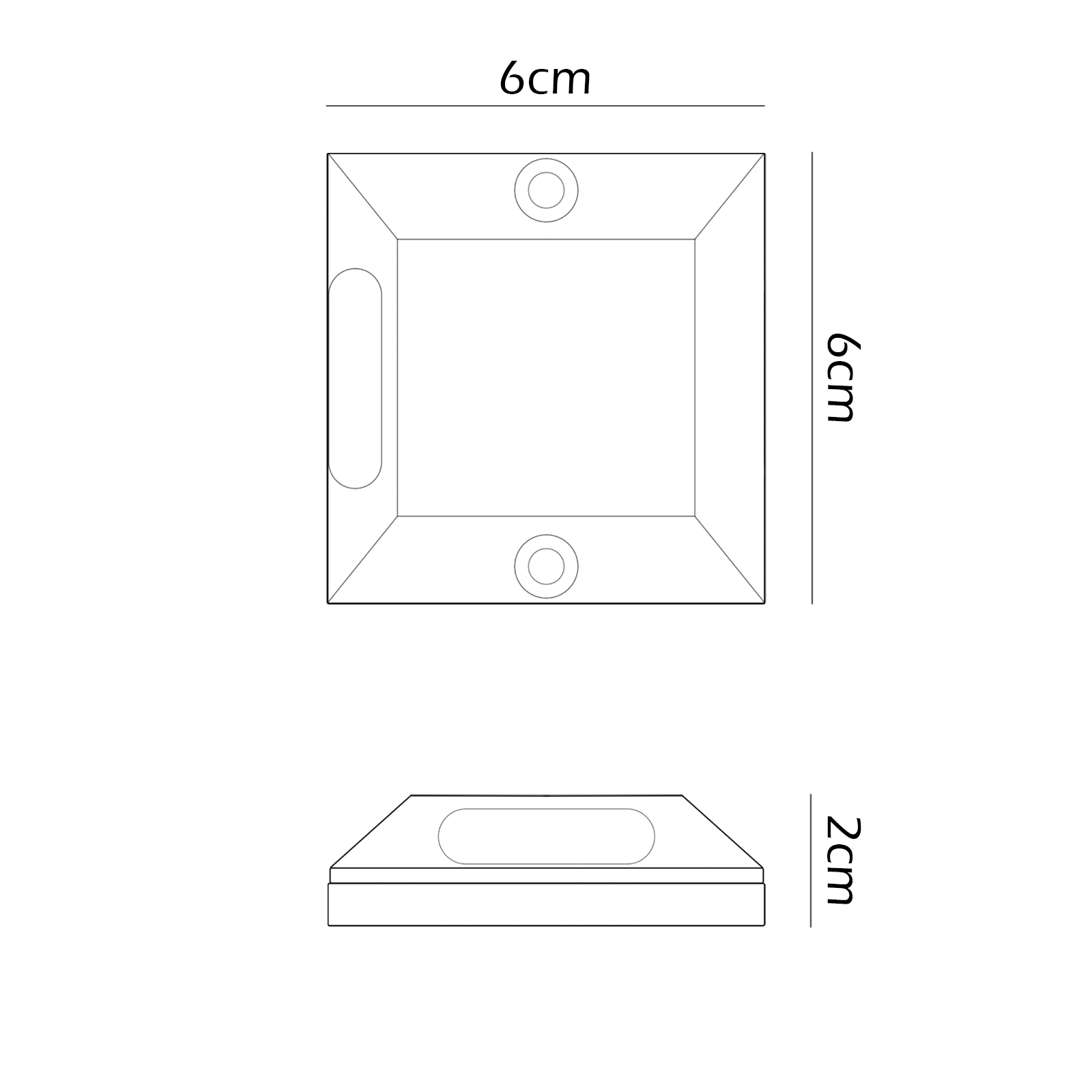 Infografica Schema Dimensioni Faretto Segnapasso LED Mono Emissione 6 x 6 x 2 cm
